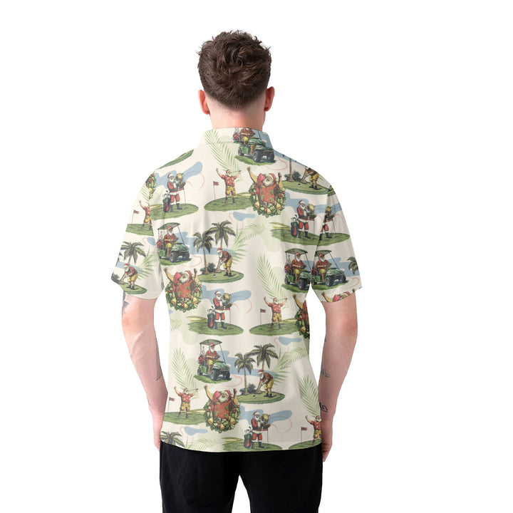 Lune London | Hommes Beige Santa Golf jouant Polo Shirts de Noël Golf