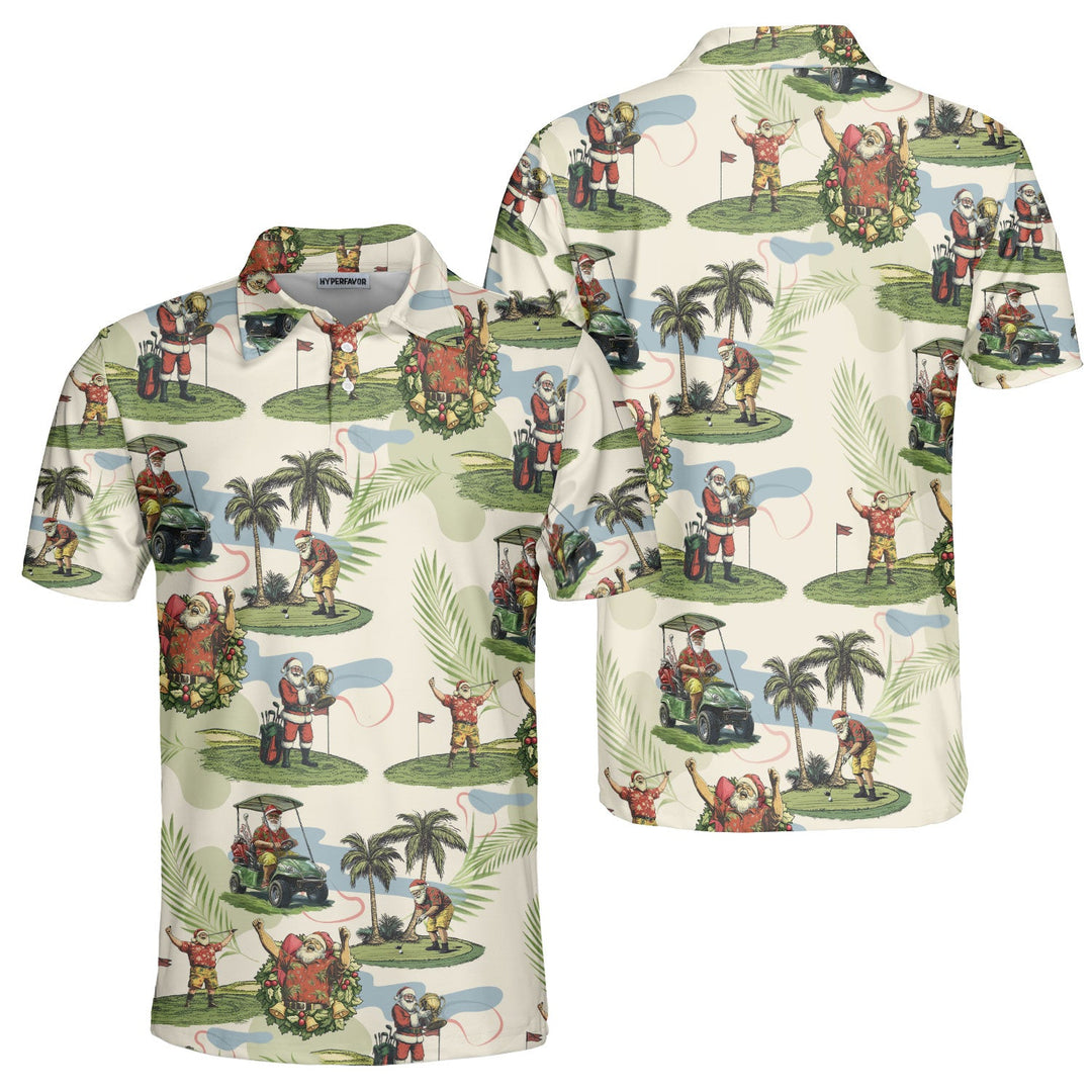 Lune London | Hommes Beige Santa Golf jouant Polo Shirts de Noël Golf
