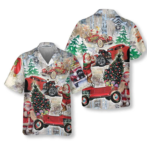 Lune London | Santa Claus & His Hot Rod On Christmas Hawaiian Shirt, Funny Santa Hawaiian Shirt For Men
