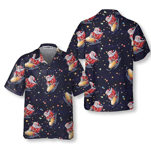 Lune London | Christmas Hawaiian T-shirt Santa Claus on snowmobile, Fun Hawaiian T-shirt of Santa for men