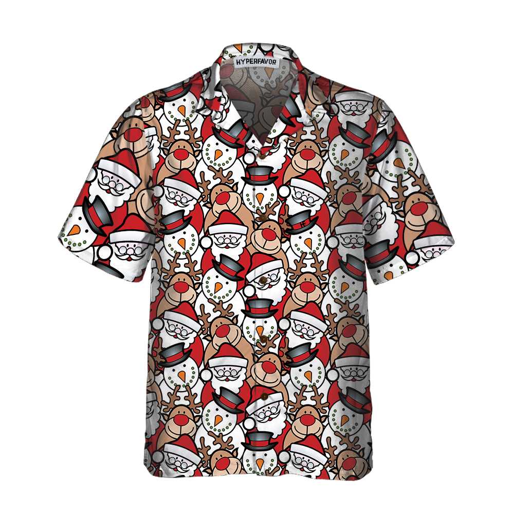 Lune London | Santa Reindeer and Snowman Hawaiian Shirt, Fun Christmas Shirt for Men, Best Christmas Gift Idea