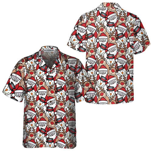 Lune London | Santa Reindeer and Snowman Hawaiian Shirt, Fun Christmas Shirt for Men, Best Christmas Gift Idea