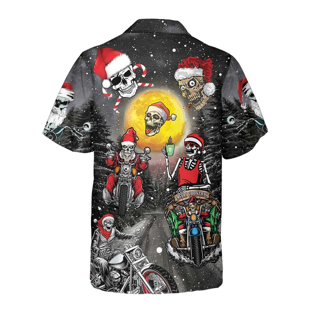 Lune London | Santa Skeleton Merry Christmas Hawaiian Shirt, Funny Biker Skull Christmas T-shirt, Christmas Gift