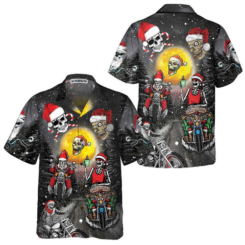 Lune London | Santa Skeleton Merry Christmas Hawaiian Shirt, Funny Biker Skull Christmas T-shirt, Christmas Gift