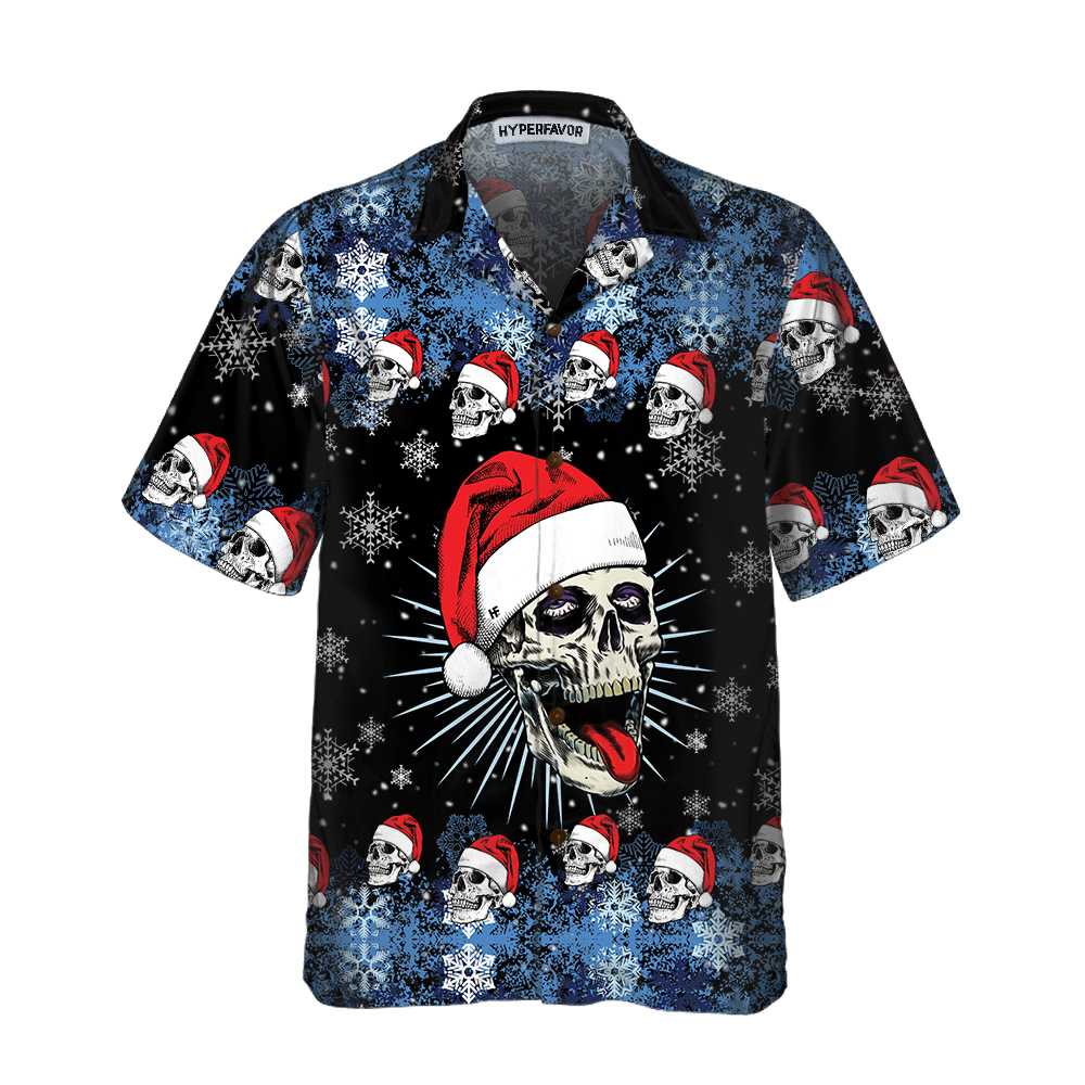 Lune London | Santa Skull Hawaiian Shirt & Snowflakes, funny Christmas skull t-shirt, best Christmas gift idea