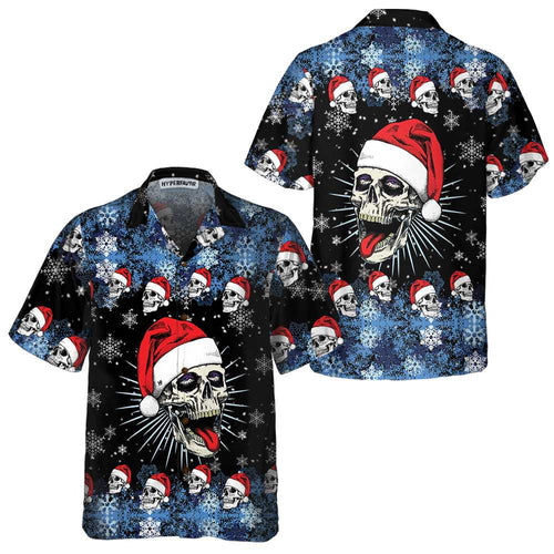 Lune London | Santa Skull Hawaiian Shirt & Snowflakes, funny Christmas skull t-shirt, best Christmas gift idea