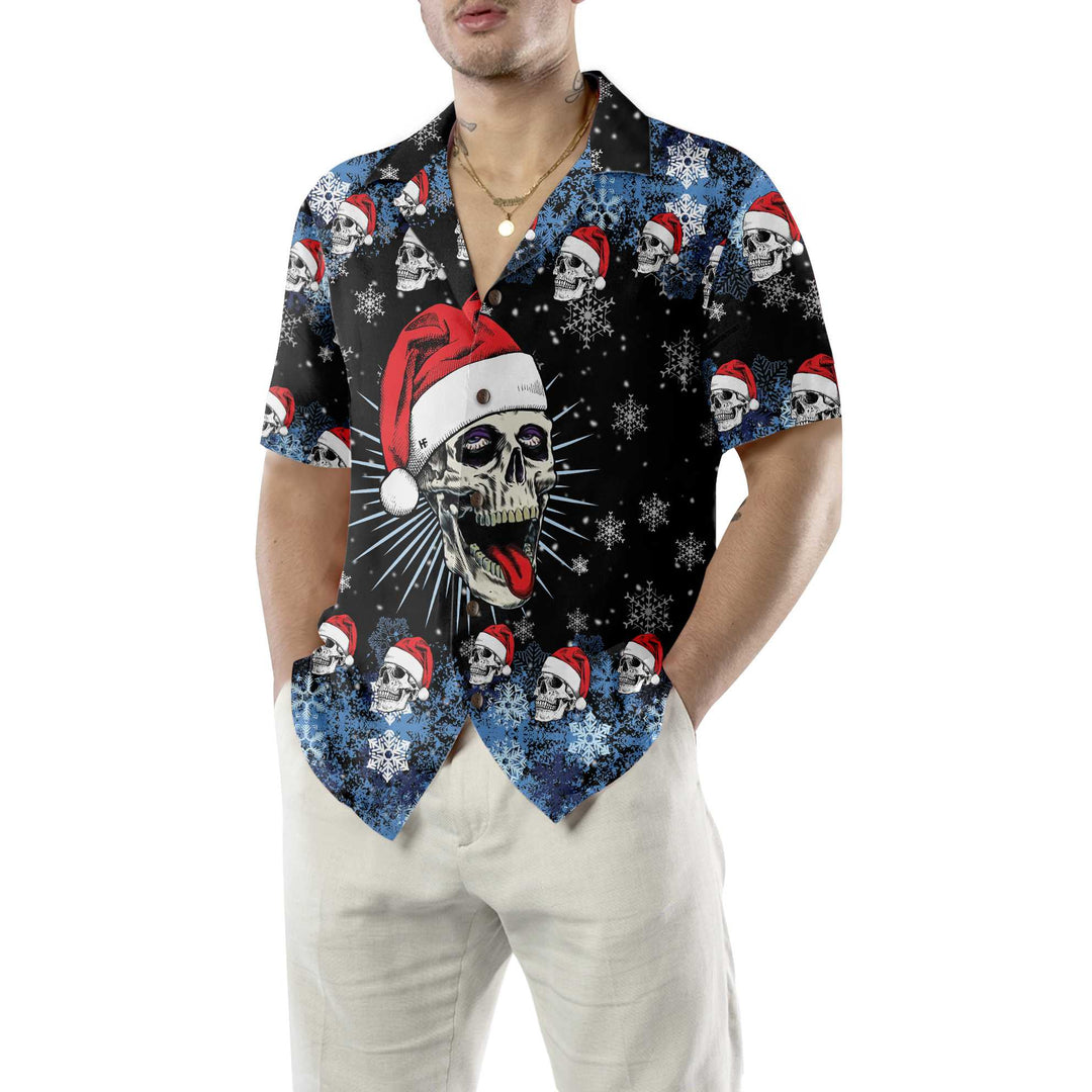 Lune London | Santa Skull Hawaiian Shirt & Snowflakes, funny Christmas skull t-shirt, best Christmas gift idea