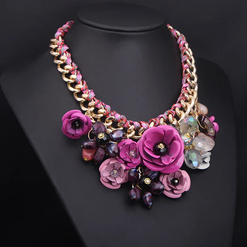 Lune London | Vintage Jewelry Elegant Prom Party Beauty Contest Wedding Gift Floral Bloom Flower Chunky Statement Necklace for Women Accessories