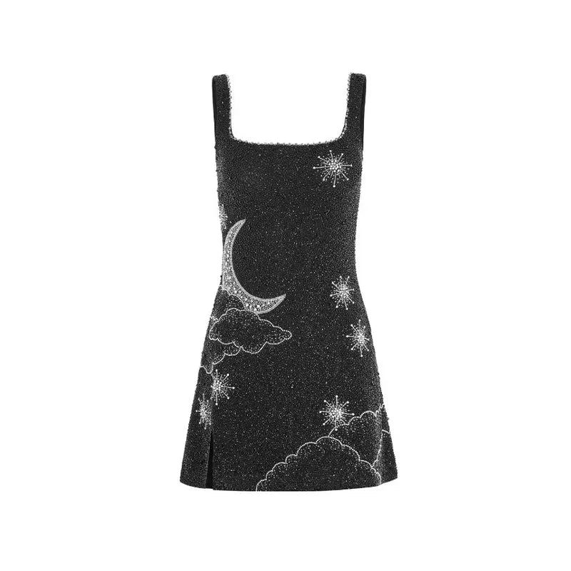 Lune London | Celestial Sparkle Mini Dress Party Dress with Moon and Star Decoration