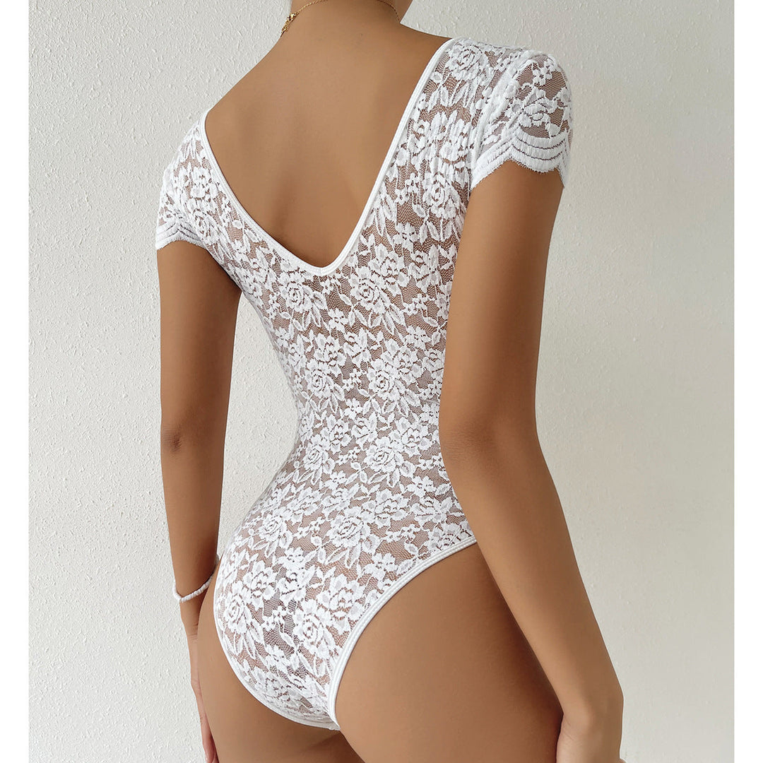 Lune London | Elegant Body Suit with Lace Sleeves and V-Neck
