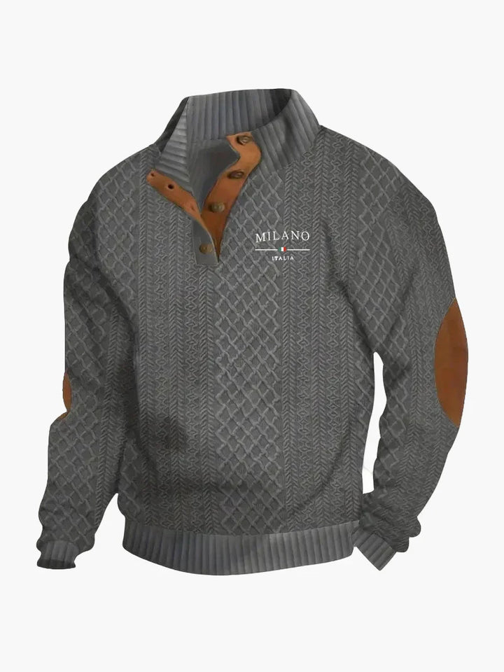 Lune London | Milano Italy Vintage Sweater with High Neck and Elbow Patches - Trendy Casual Sweater