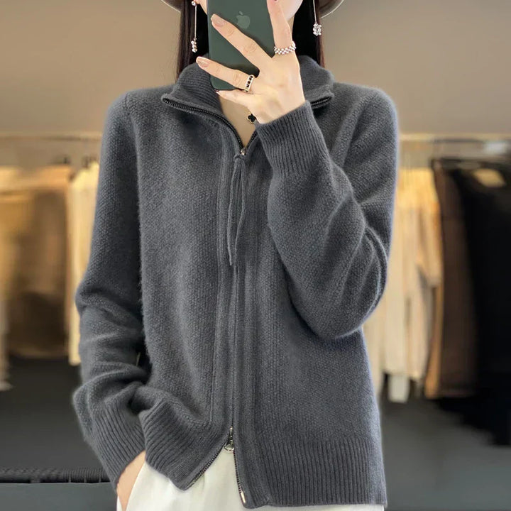 Lune London | Wool Cardigan Double Zipper and High Collar Soft and Elegant