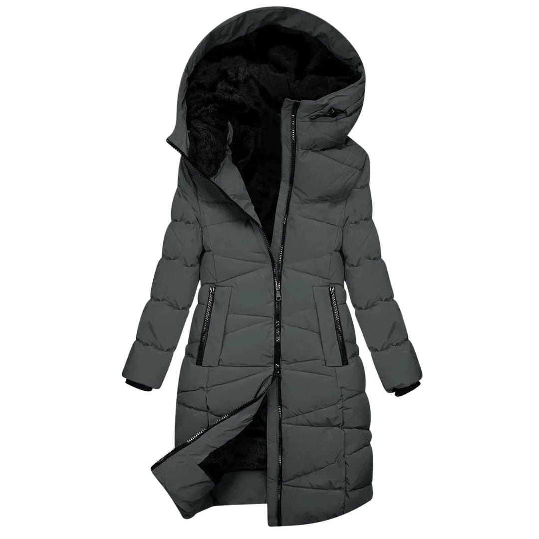 Lune London | Long winter coat - Windbreaker hoodie with zipper, elegant and refined