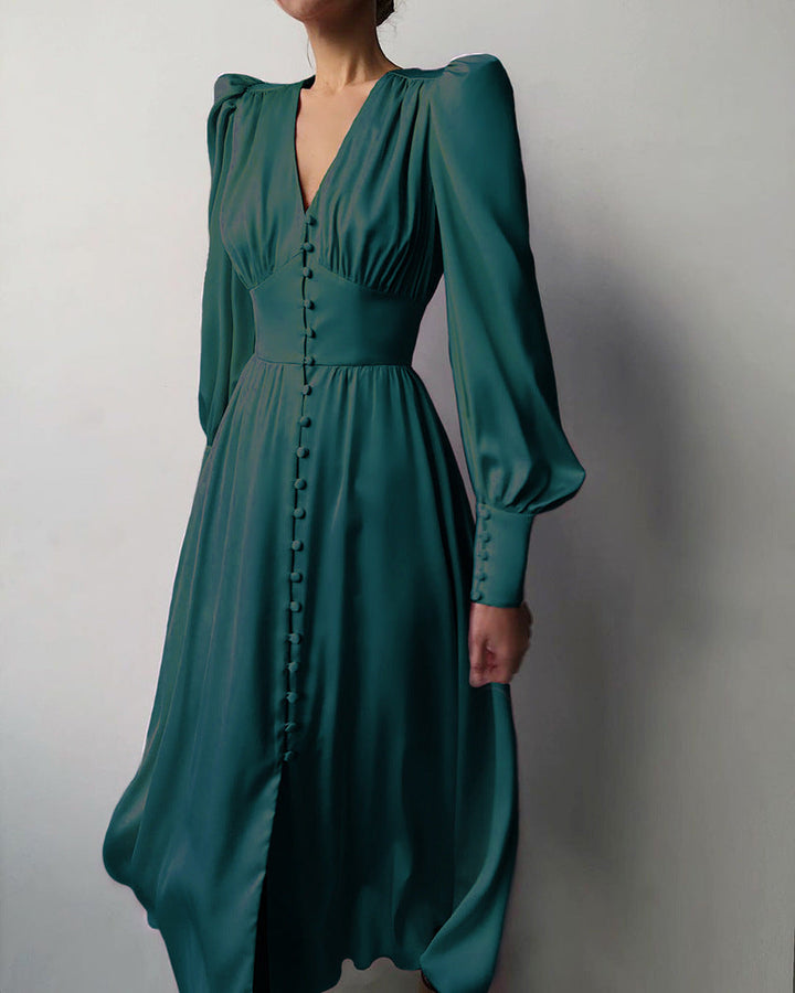Lune London | Elegant Party Dress with V-Neck and Puff Sleeves for Women