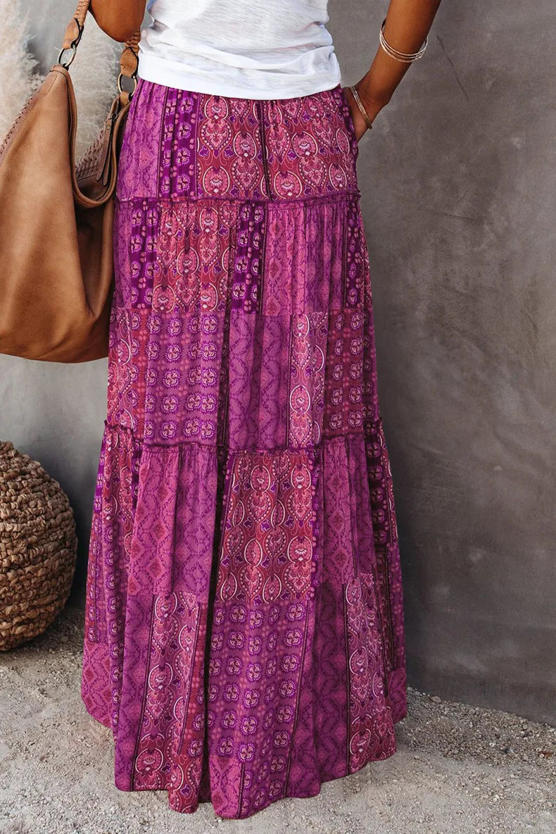 Lune London | High Waisted Long Printed A-Line Skirt Flower Skirt