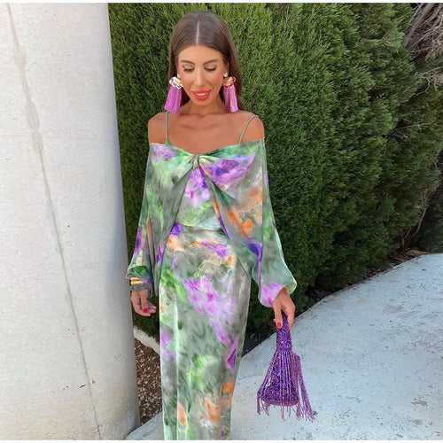 Lune London | Maxi Dress Colorful and Sexy with Halo Dyeing and Removable Bow