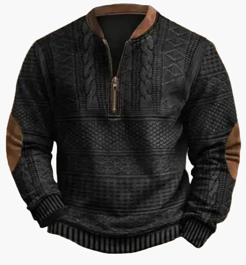 Lune London | Half-zip Sweater - Elegant knit look for autumn and winter, Warm sweatshirt with high collar and elbow patches, Leisure & Everyday