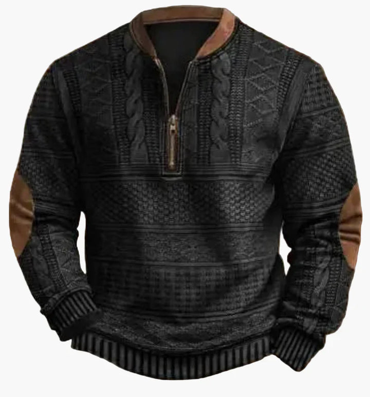Lune London | Half-zip Sweater - Elegant knit look for autumn and winter, Warm sweatshirt with high collar and elbow patches, Leisure & Everyday