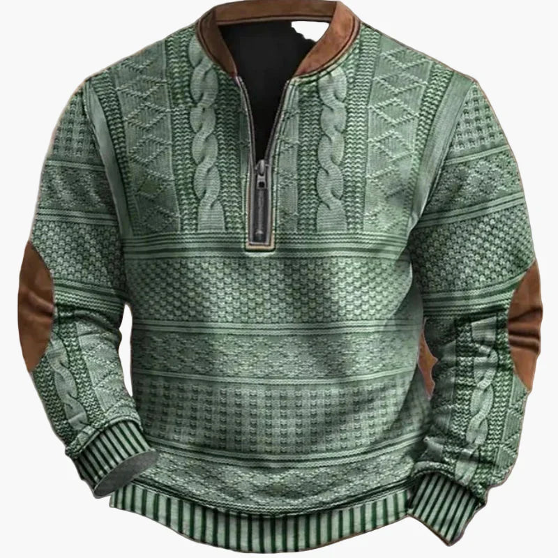 Lune London | Half-zip Sweater - Elegant knit look for autumn and winter, Warm sweatshirt with high collar and elbow patches, Leisure & Everyday
