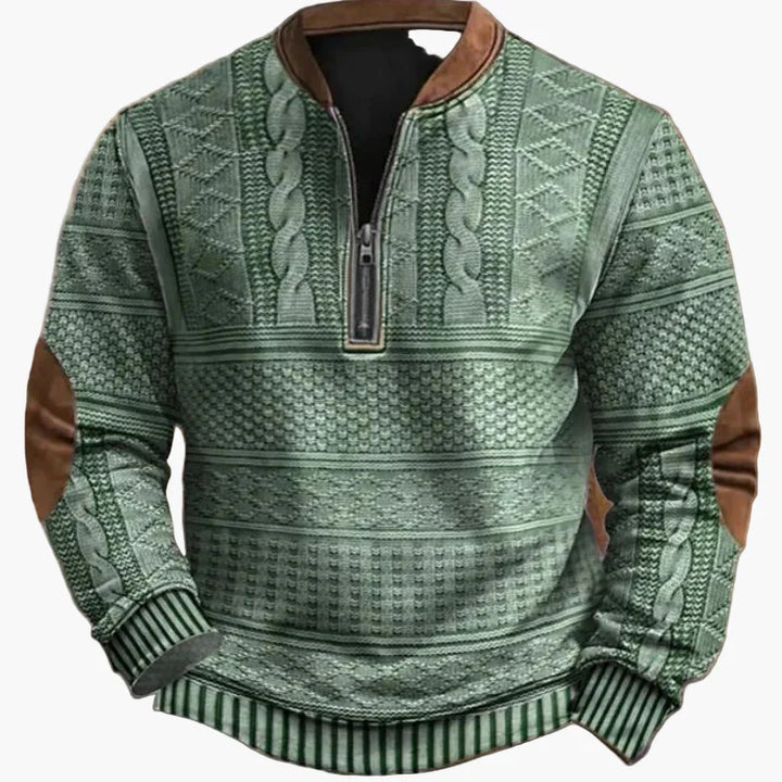 Lune London | Half-zip Sweater - Elegant knit look for autumn and winter, Warm sweatshirt with high collar and elbow patches, Leisure & Everyday