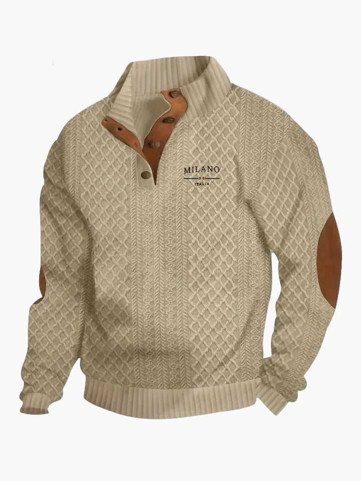 Lune London | Milano Italy Vintage Sweater with High Neck and Elbow Patches - Trendy Casual Sweater