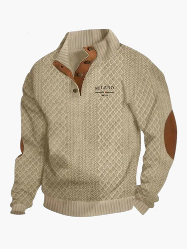 Lune London | Milano Italy Vintage Sweater with High Neck and Elbow Patches - Trendy Casual Sweater