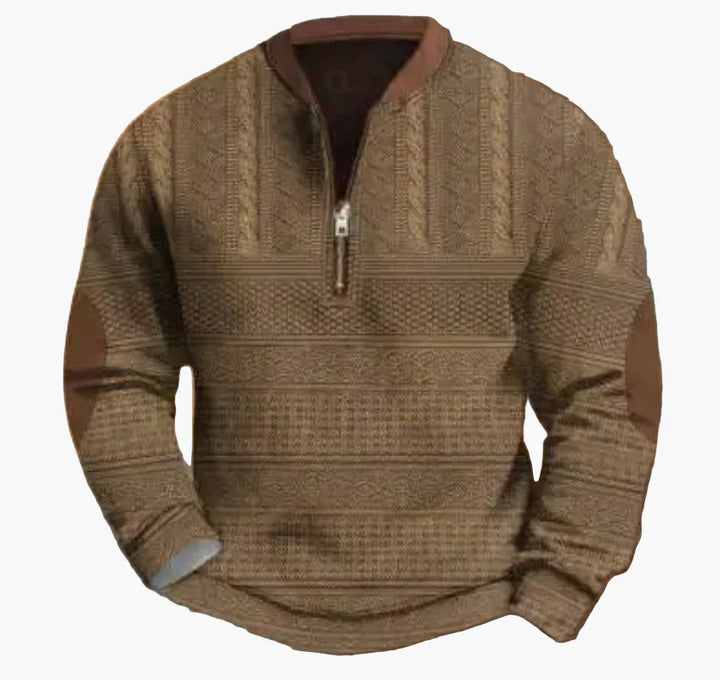 Lune London | Half-zip Sweater - Elegant knit look for autumn and winter, Warm sweatshirt with high collar and elbow patches, Leisure & Everyday