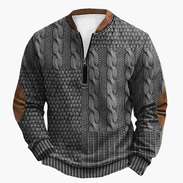 Lune London | Knitted sweater with cable knit pattern and quarter zip - Trendy casual sweater for autumn and winter