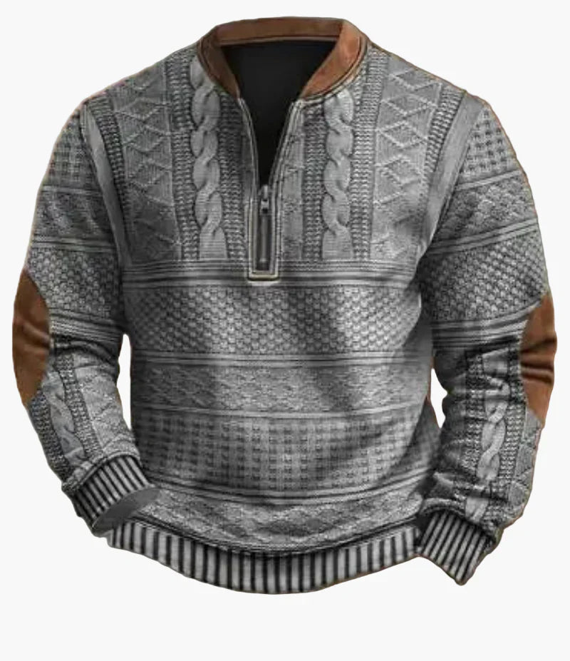 Lune London | Half-zip Sweater - Elegant knit look for autumn and winter, Warm sweatshirt with high collar and elbow patches, Leisure & Everyday