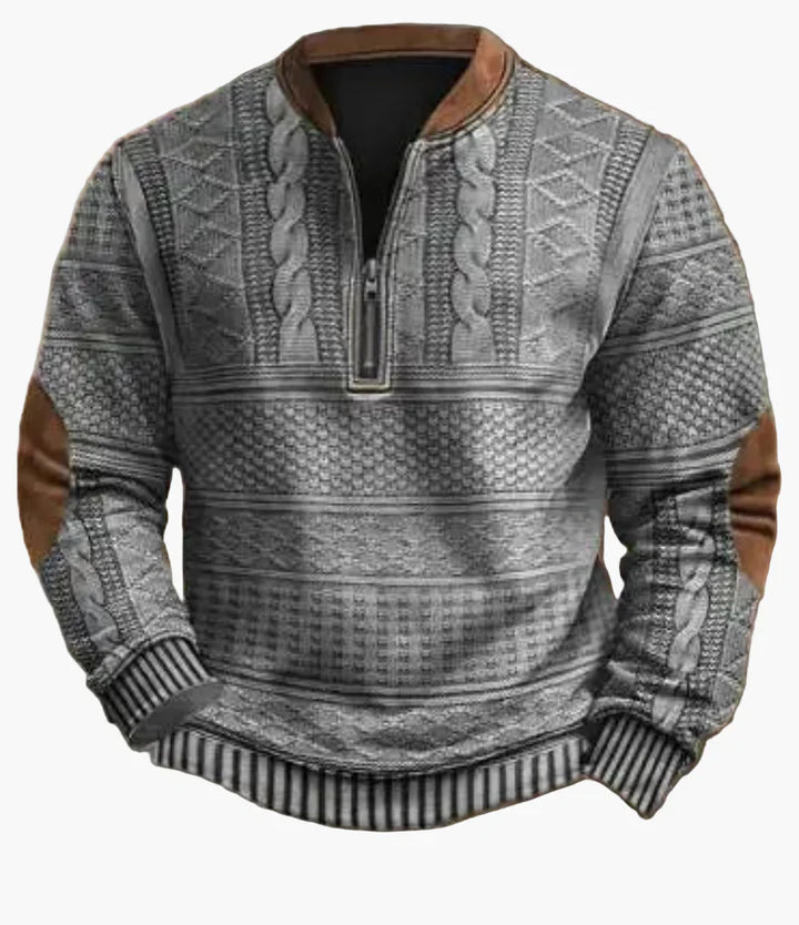 Lune London | Half-zip Sweater - Elegant knit look for autumn and winter, Warm sweatshirt with high collar and elbow patches, Leisure & Everyday