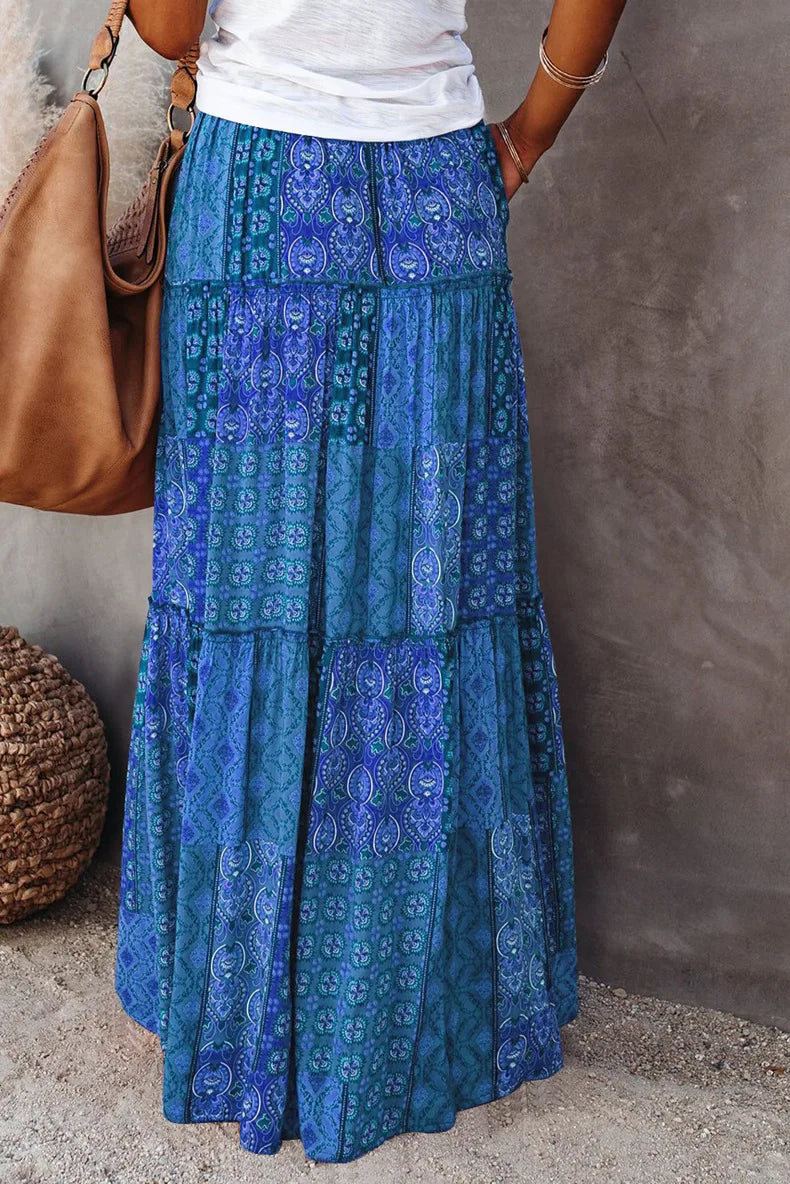 Lune London | High Waisted Long Printed A-Line Skirt Flower Skirt