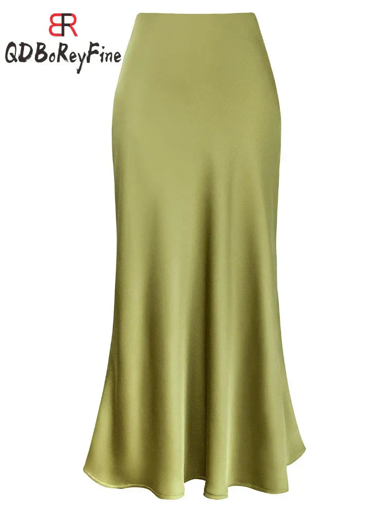 Lune London | Women's Satin Silk Skirts Summer Spring Korean Fashion Clothing Office Ladies Long Skirts Elegant Black Maxi Skirts for Women