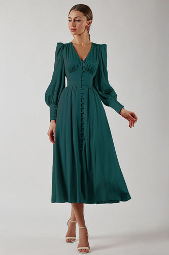 Lune London | Elegant Party Dress with V-Neck and Puff Sleeves for Women