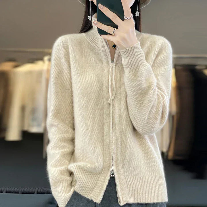Lune London | Wool Cardigan Double Zipper and High Collar Soft and Elegant
