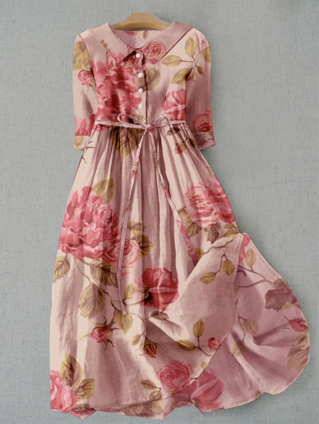 Chic und Stil | Linen dress with floral pattern and button placket for women