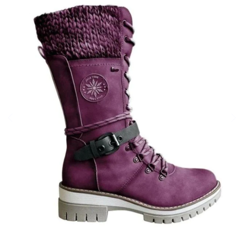 Lune London | Ankle-high boots - Lacing - Side zipper - Non-slip sole - Knitted cuff - Strap with buckle