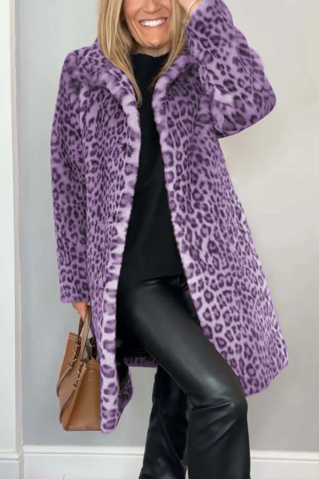 Lune London | Classic Ladies Winter Coat with Leopard Print