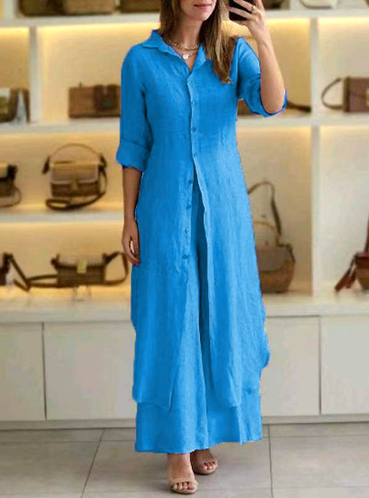 Lune London | Casual Solid Buttons Shirt Collar Long Sleeve Two Pieces - 7 Colors