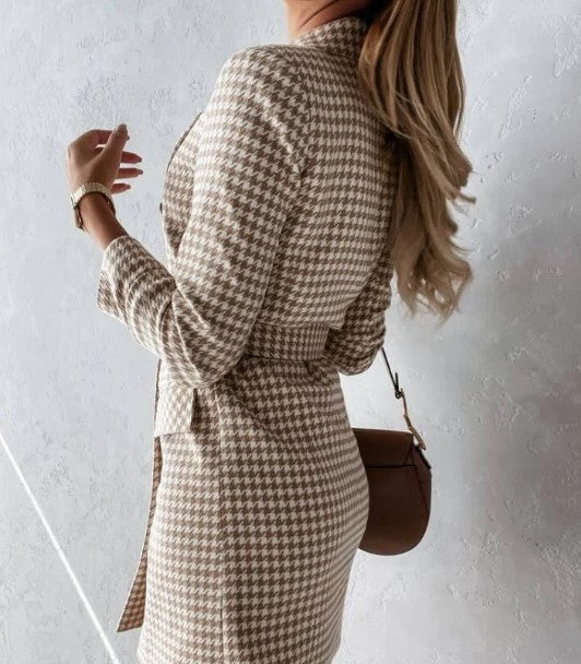 Lune London | plaid coat-dress with double row of buttons and belt