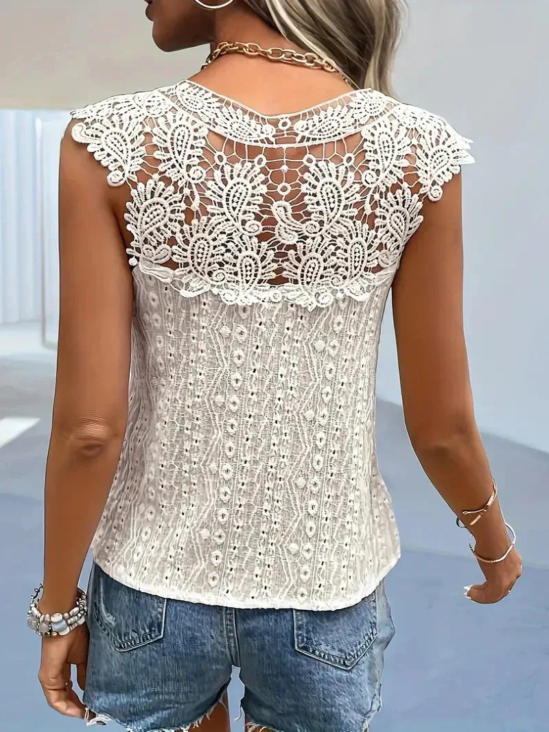 Lune London | Lace Shirt Vintage Elegant Sleeveless V-Neck Women's Summer T-Shirt