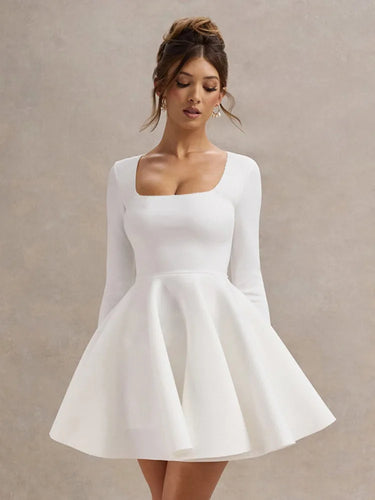 Lune London | Elegant White Mini Dress with Square Neckline
