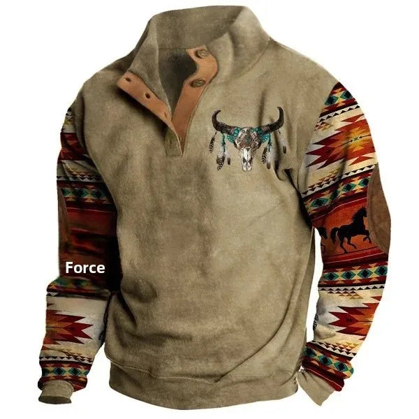 Lune London | Vintage Western Sweatshirt with ethnic pattern and high collar - Casual pullover