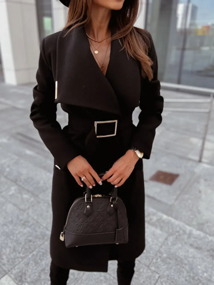 Lune London | Coat - Tailored Fit - Belt with Large Buckle - Knee-Length Elegant Design