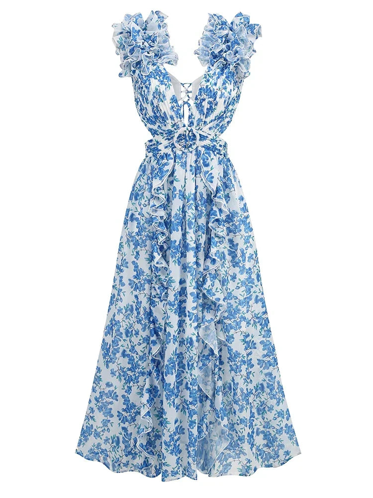 Lune London | Cutout Ruffle Maxi Dress