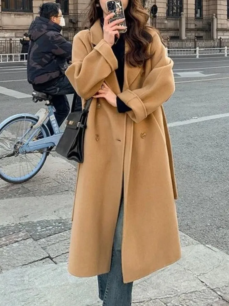Lune London | Long coat - Oversized Fit - Double-breasted - Elastic waistband - Wool look