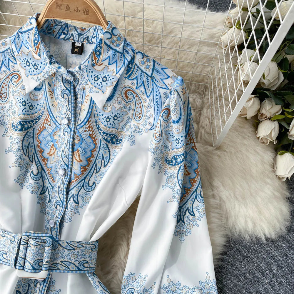 Lune London | A-Line Dress with Belt and Floral Pattern