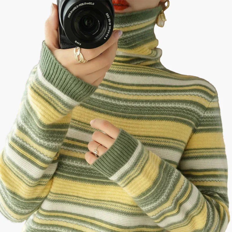 Lune London | Retro Striped Turtleneck Sweater - Trendy Winter Sweater for Daily Life and Leisure