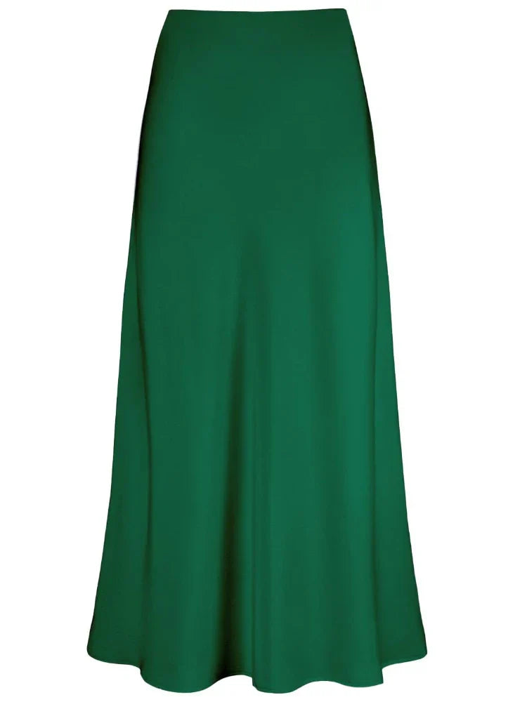 Lune London | Women's Satin Silk Skirts Summer Spring Korean Fashion Clothing Office Ladies Long Skirts Elegant Black Maxi Skirts for Women
