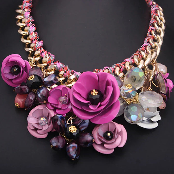 Lune London | Vintage Jewelry Elegant Prom Party Beauty Contest Wedding Gift Floral Bloom Flower Chunky Statement Necklace for Women Accessories