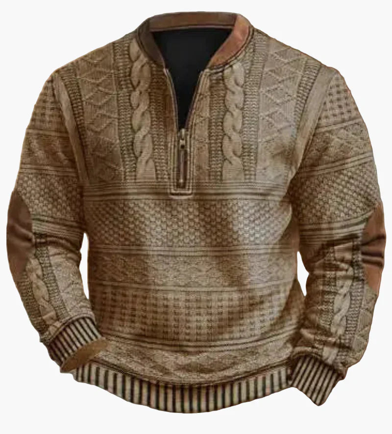 Lune London | Half-zip Sweater - Elegant knit look for autumn and winter, Warm sweatshirt with high collar and elbow patches, Leisure & Everyday
